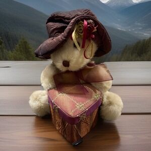 Trinket Box Bear Stuffed‎ Plush 8" Tan Collect Dan Dee Gift Girl Teddy Hat Bow